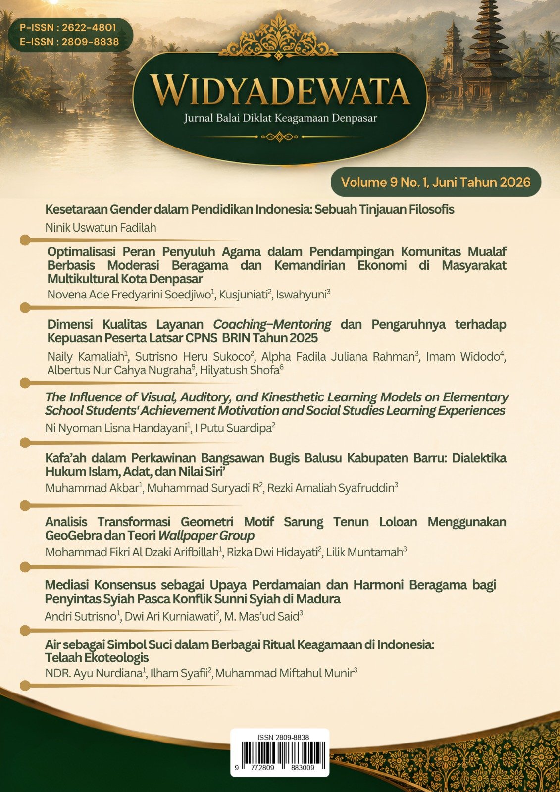 					View Vol. 9 No. 1 (2026): Widyadewata : Jurnal Balai Diklat Keagamaan Denpasar
				